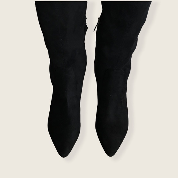 Sam Edelman Kristie Over The Knee Black Suede Kitten Heel Zip Up Point Toe Boots - Picture 12 of 16